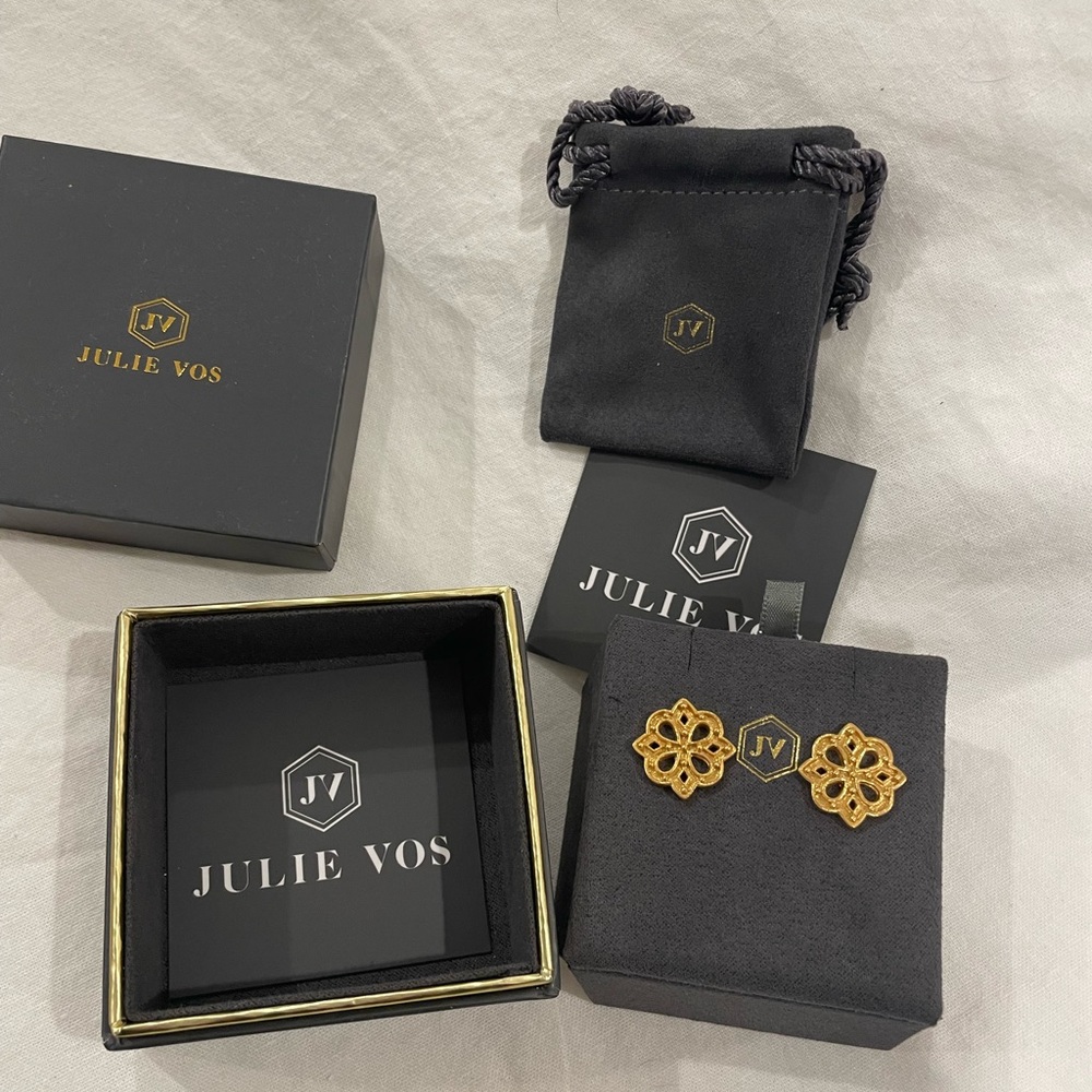 Julie Vos gold, stud earrings. Brand new in box, never worn